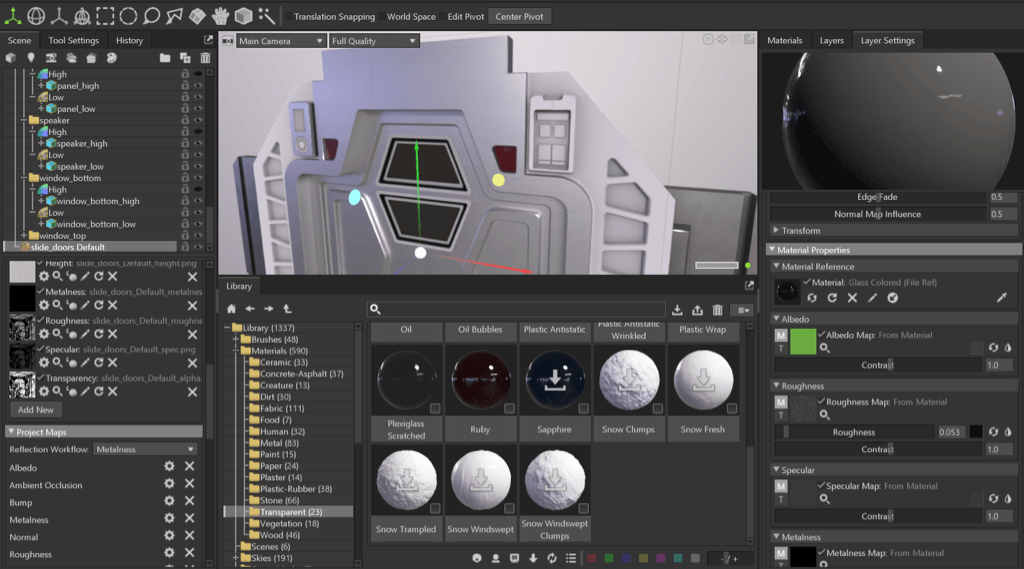 Image showing the Marmoset Toolbag program with the bulkhead door in the main viewport.