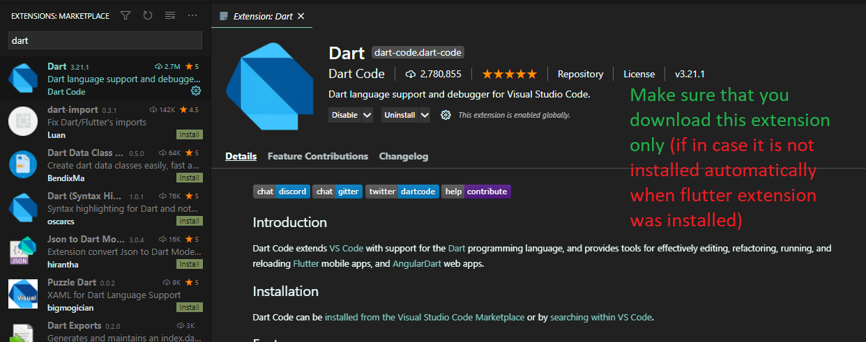 Download dart extension