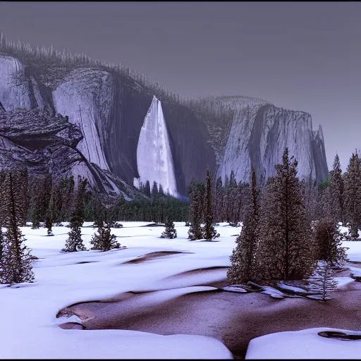 A beautiful landscape photograph of Yosemite mountain scenery, winter