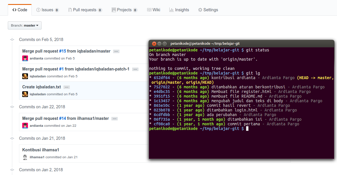 Perbedaan commit di repo remote dengan lokal