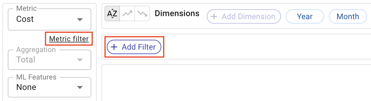 A screenshot showing how to add the metric filter