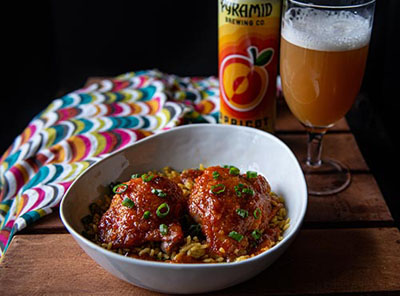 Sweet Chili Apricot Ale Chicken served with Pyramid Apricot Ale