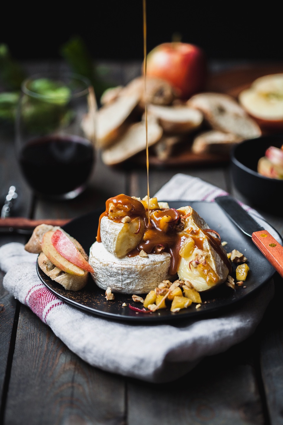 Baked Brie With Caramelized Apples Olive And Mango