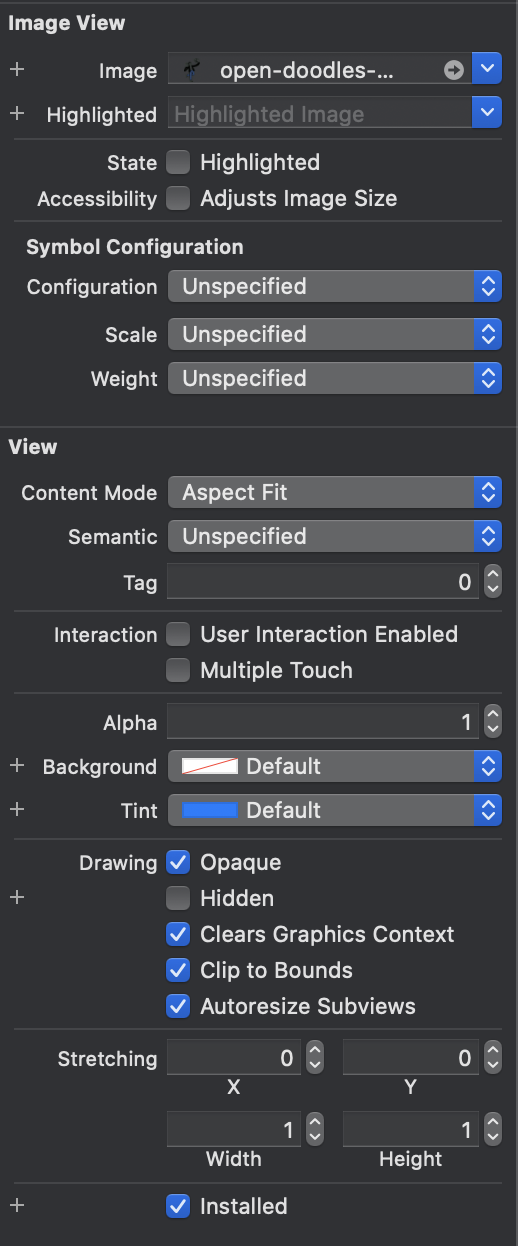 Attributes Inspector of UIImageView
