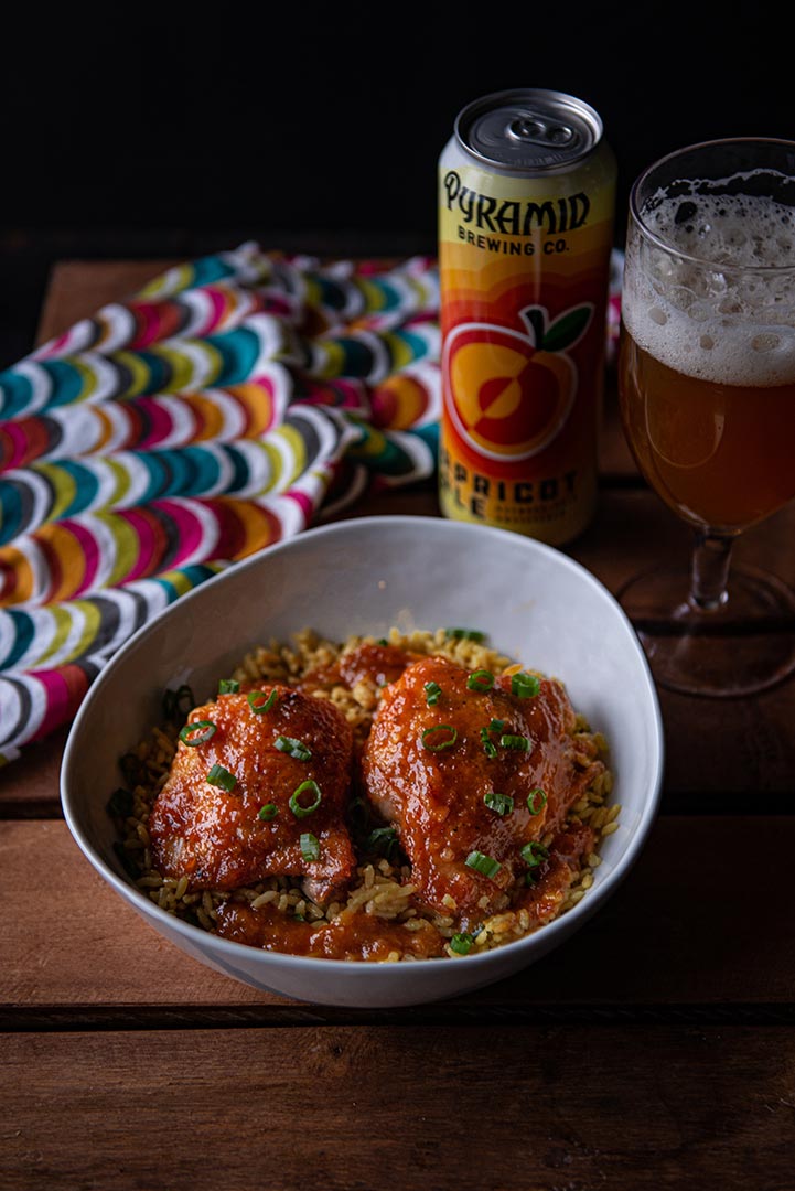 Sweet Chili Apricot Ale Chicken served with Pyramid Apricot Ale