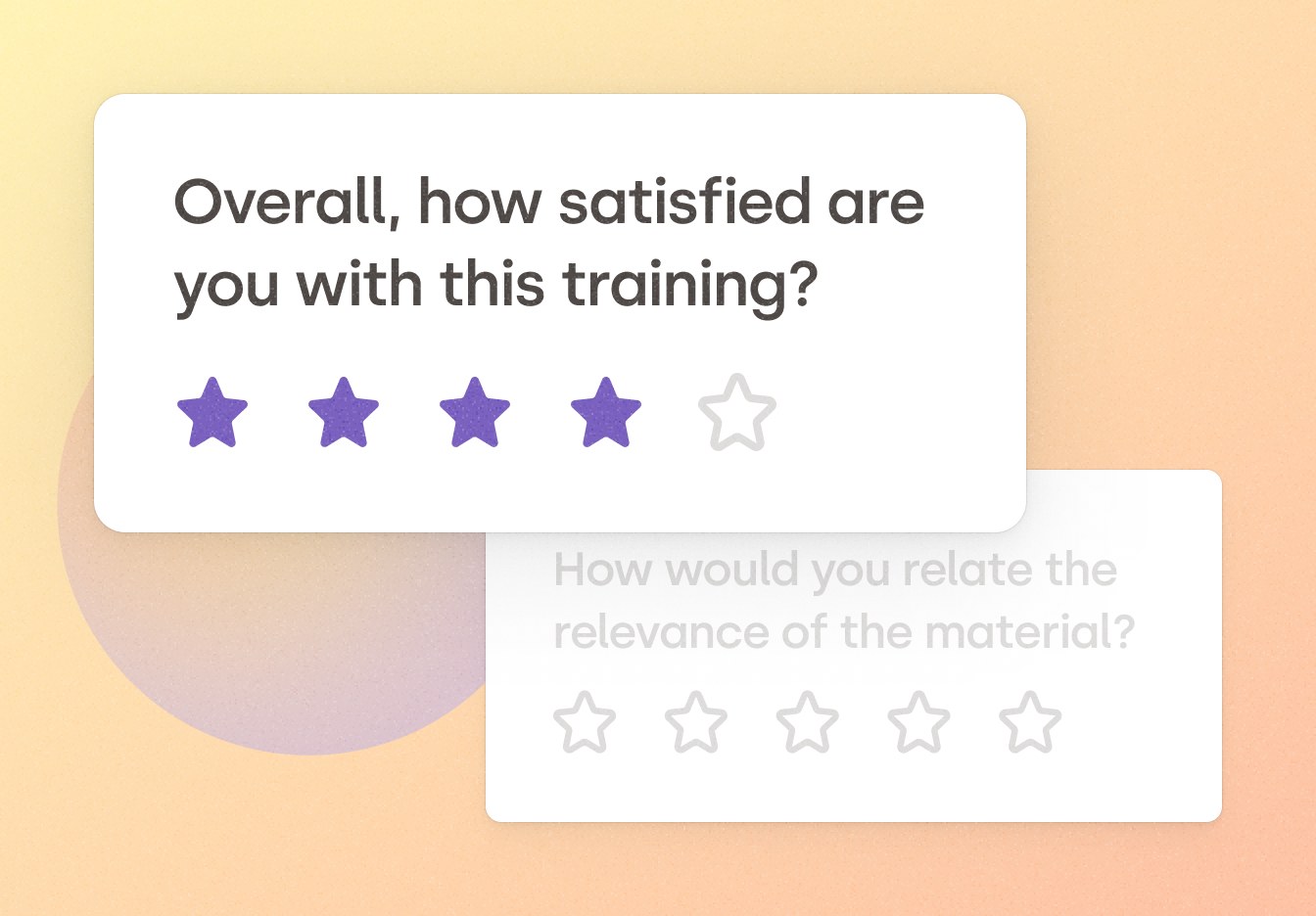 A card showing one question 'Overall, how satisfied are you with this training?' and a 5-star scale showing a 4-star rating.