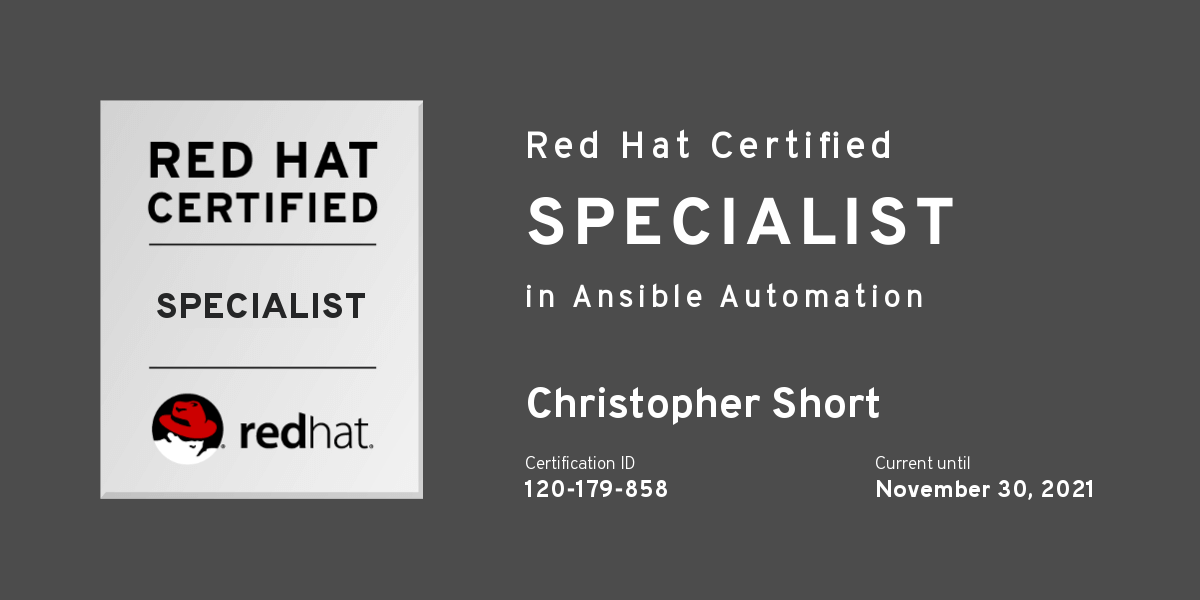 I'm a Red Hat Certified Specialist: Ansible Automation