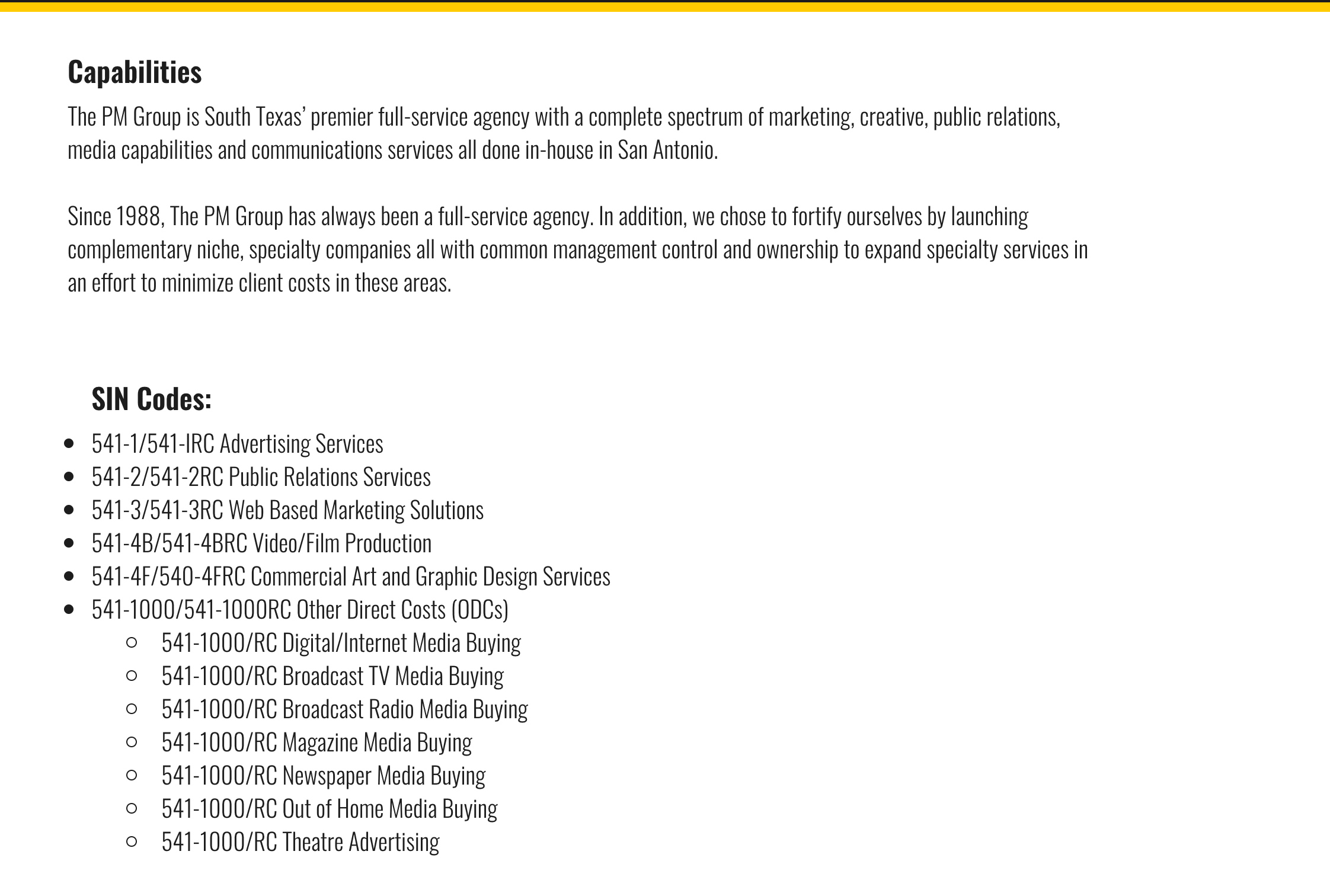PMG Capabilities Codes