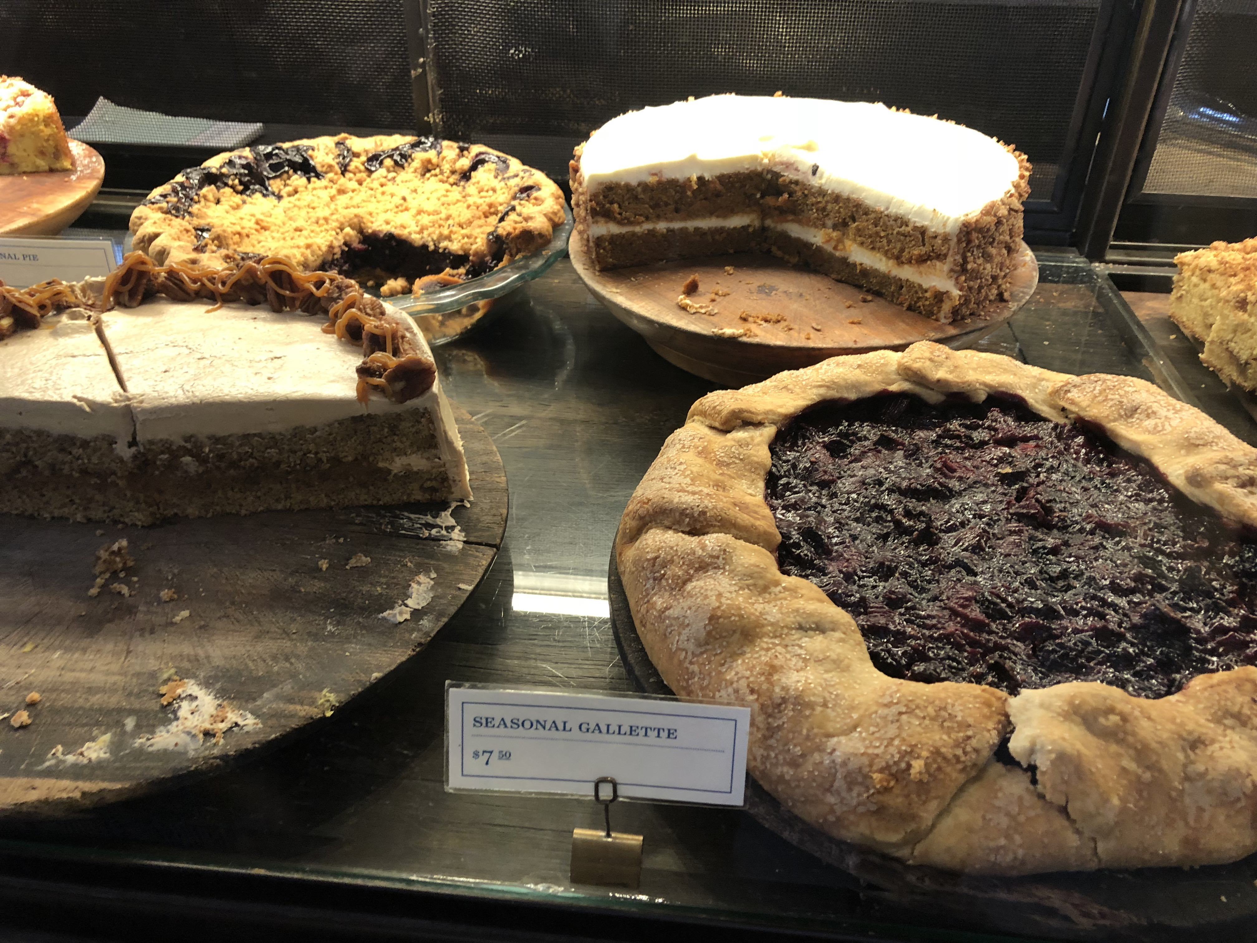Galette cakes and pies in the window