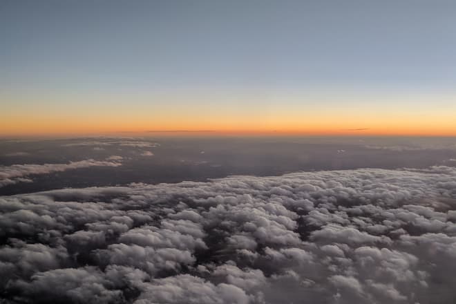 Sunset over the American Midwest as seen from a plane.