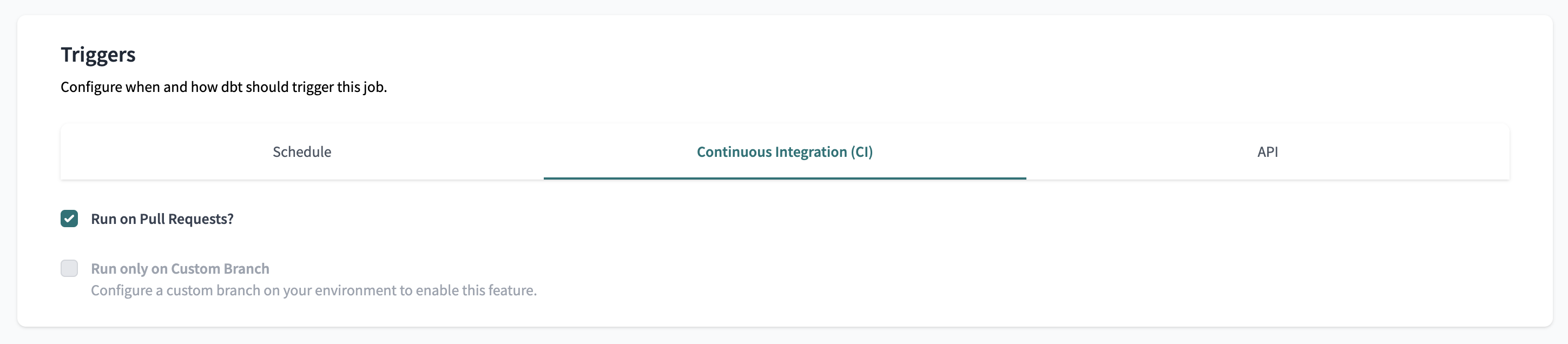 Configuring continuous integration for a dbt Cloud Job