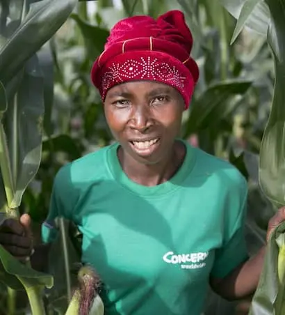 A woman farmer in Malawi with her maize crop.