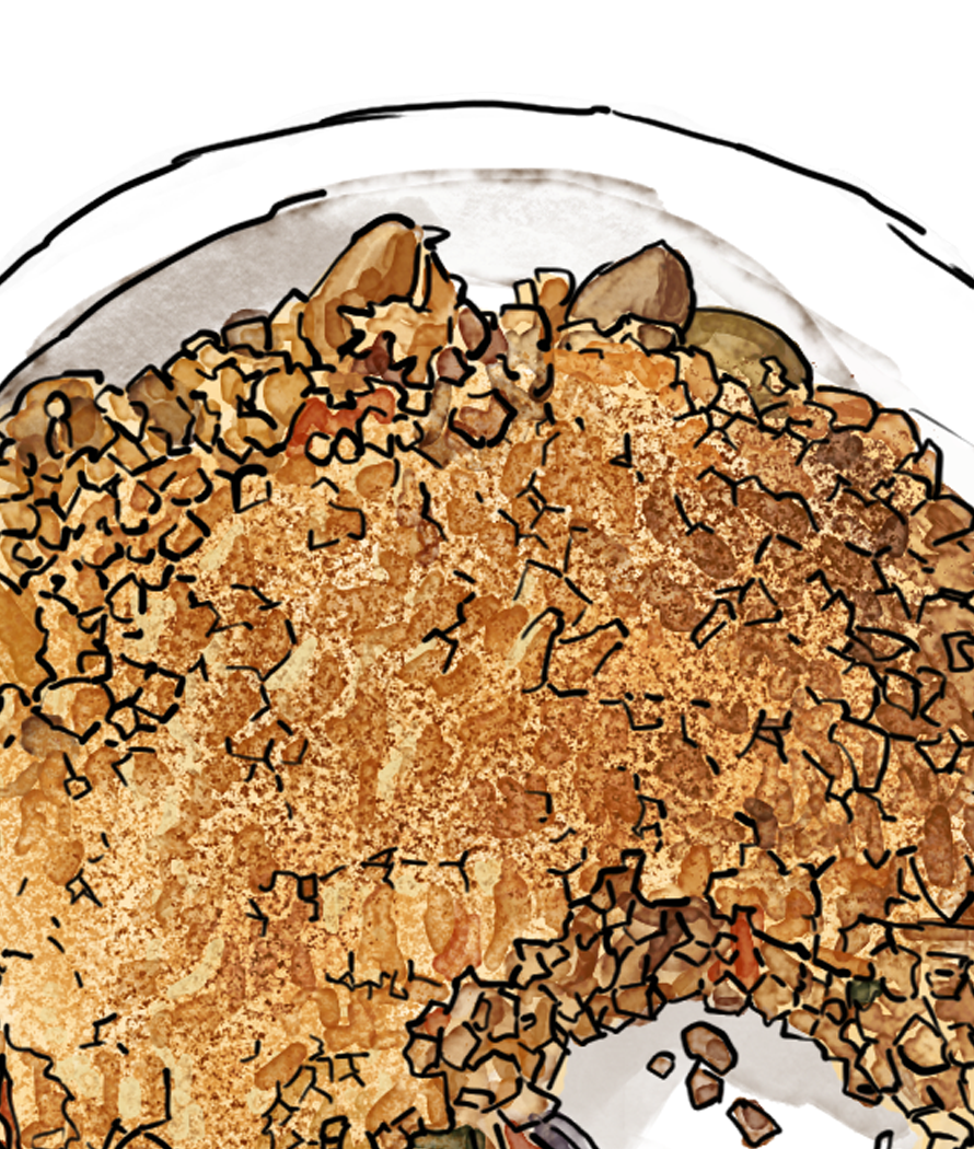 Illustration of Illustration of a Vegetables Crumble with Parmigiano Crust