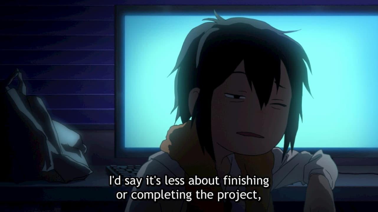 A haggard looking midori saying its' less about finishing or completing the project...