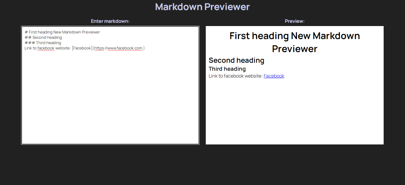 Markdown previewer project screenshot