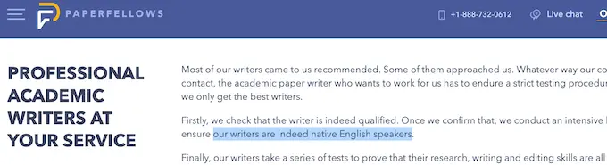 paperfellows.com false claim about native writers