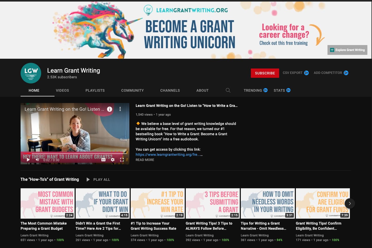 Learn Grant Writing Youtube page