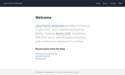 Screenshot of a page created with Jekyll + Netlify CMS Boilerplate