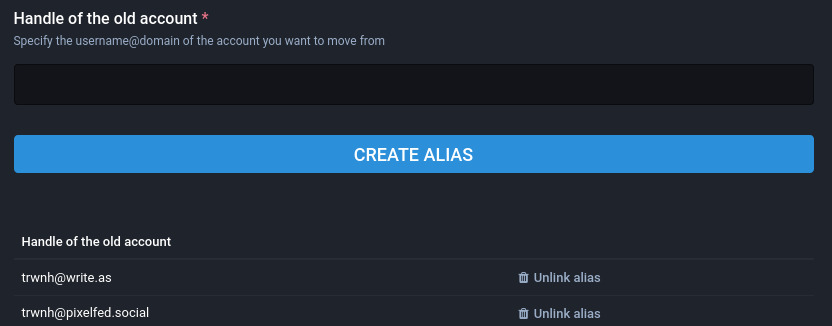 Alias management screen