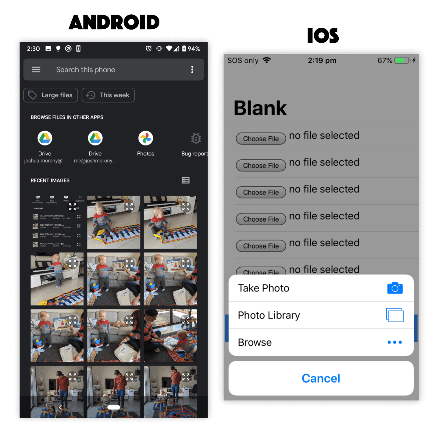 Opening file input element limited to images on ios and android