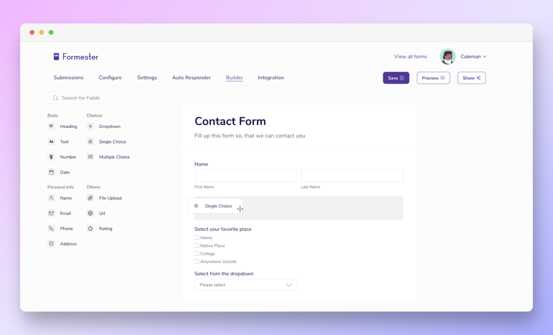 Forms page showing create your first form button