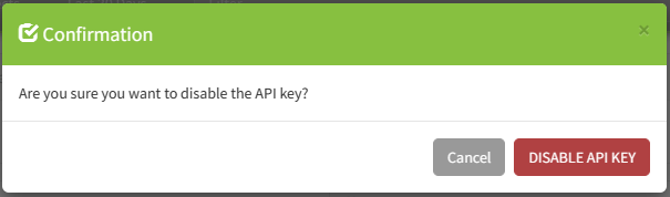 Project Settings Disable API Key Modal