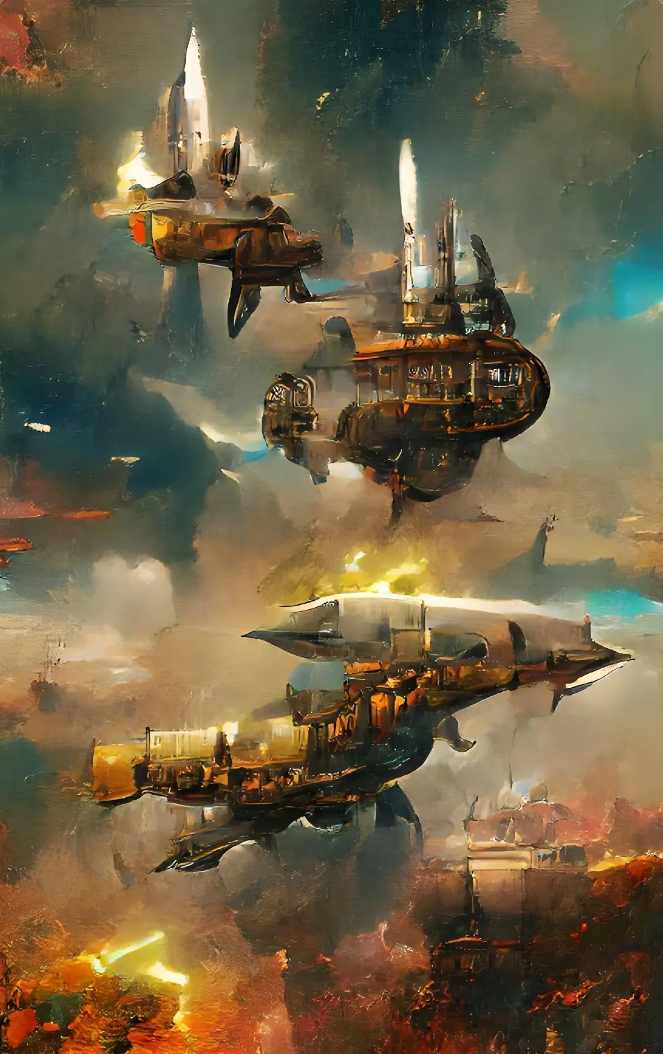 Space ships engaged in combat