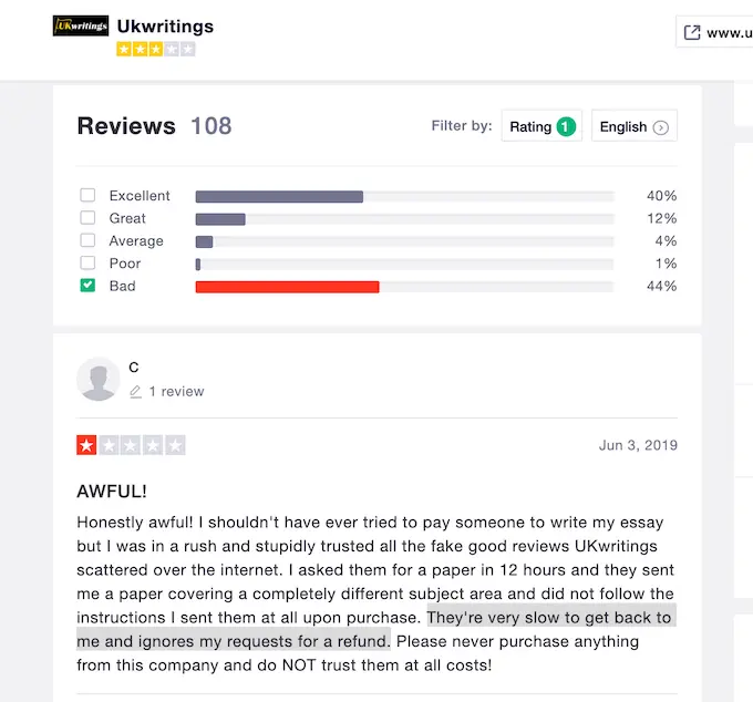 ukwritings.com got a lot of angry clients on trustpilot