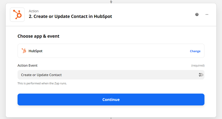 Select "create contact" in Zapier