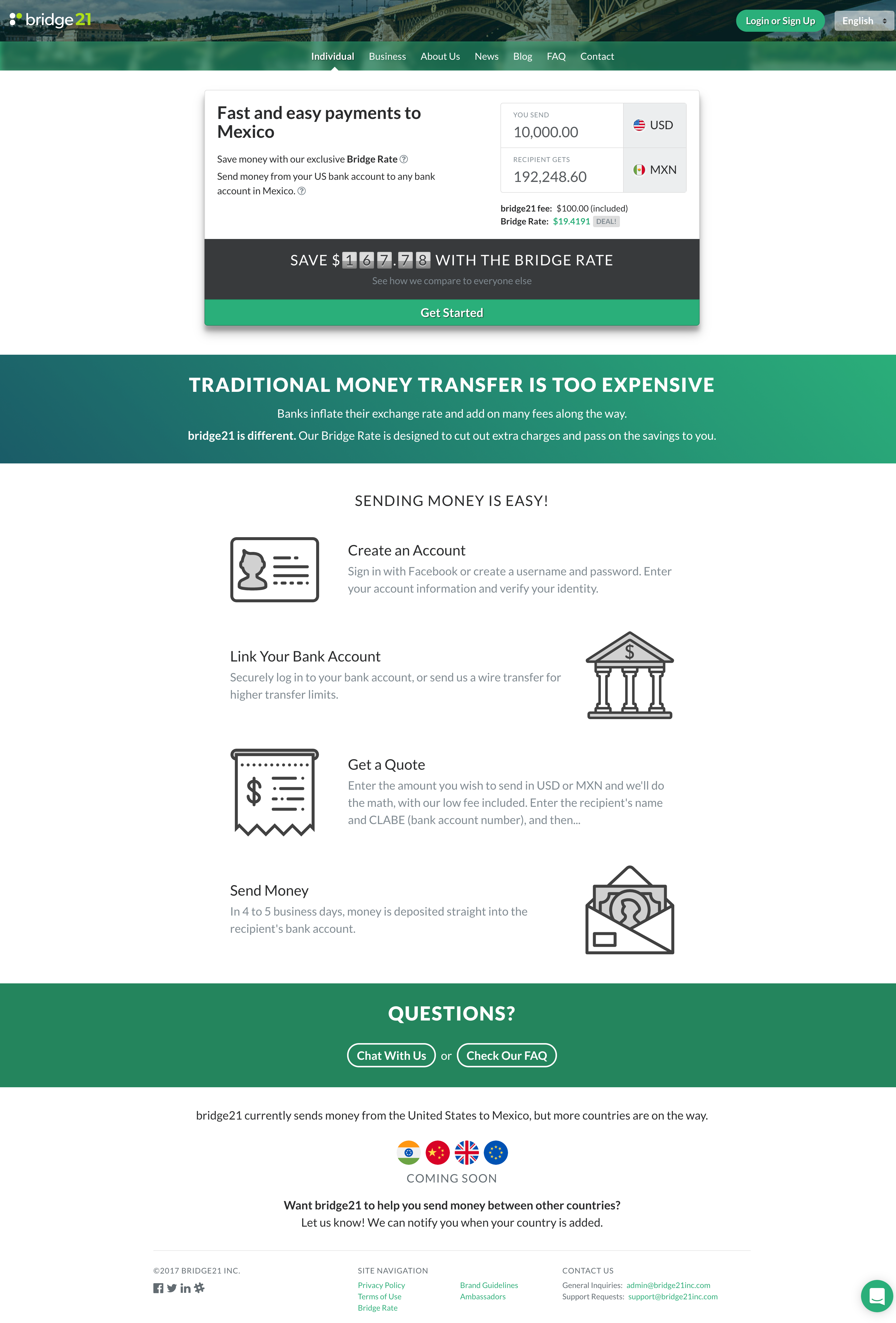 Exchange rate widget for individuals