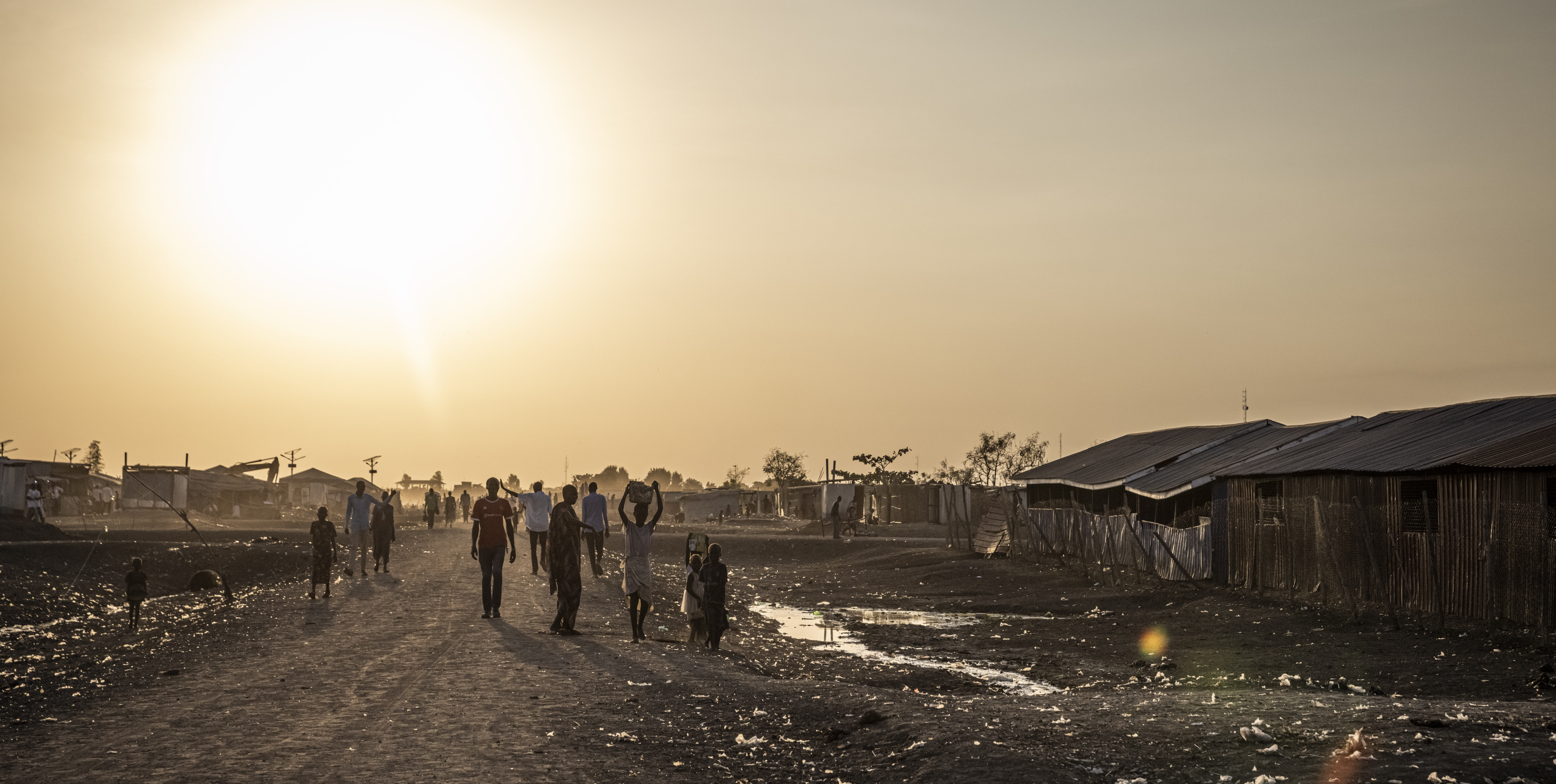 The sun sets at an IDP site in Bentiu in South Sudan's Unity State