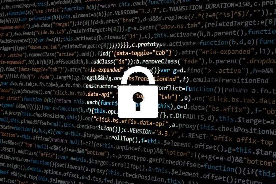 Illustration of padlock imposed over code