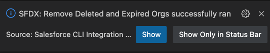 Notification that deleted and expired orgs were successfully removed