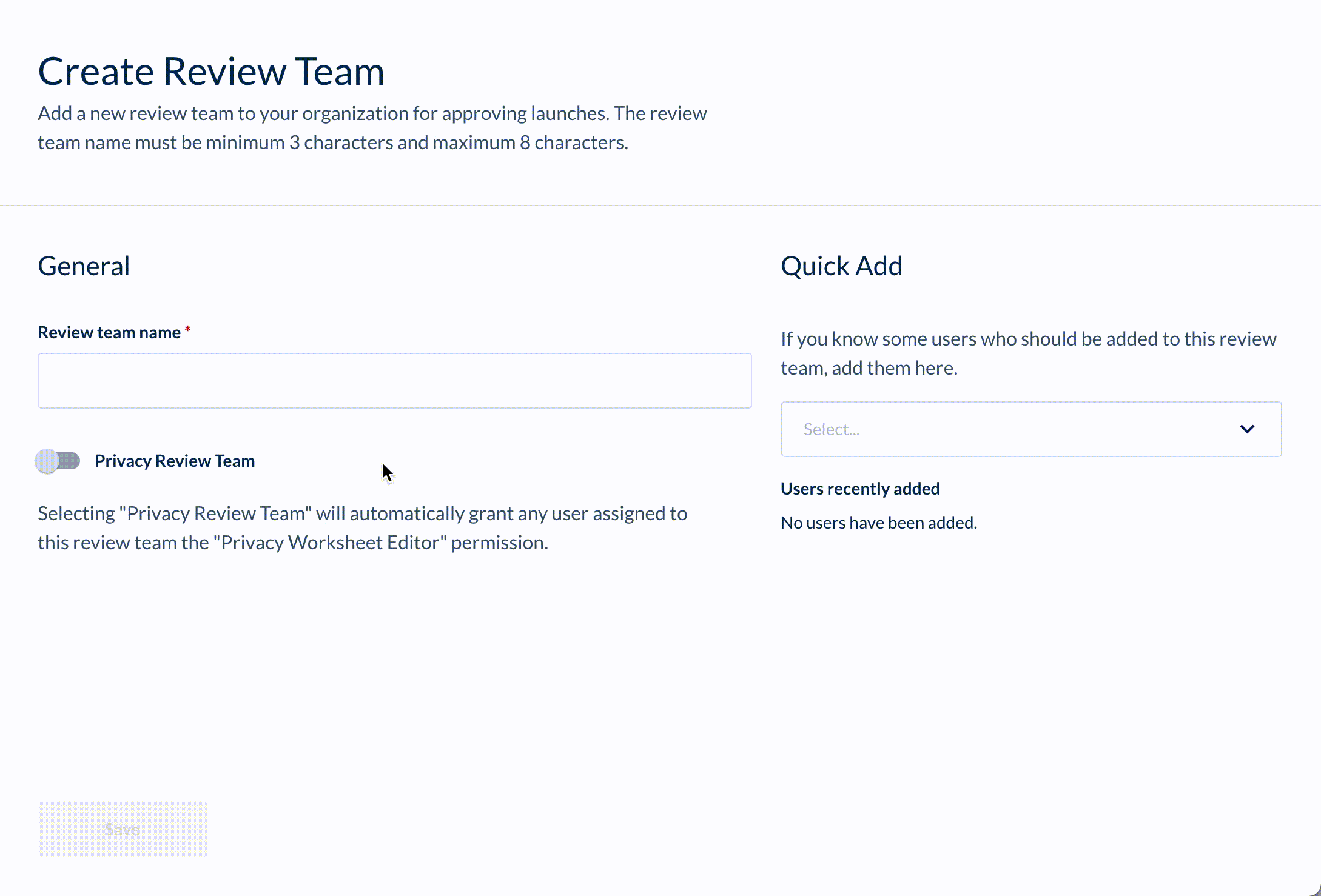 Create review teams page. 
