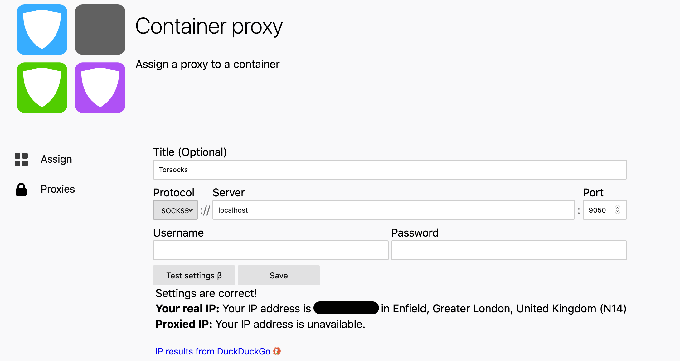Container proxy setup