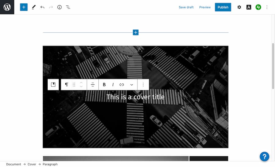 Screenshot of the WordPress cover block editor.
