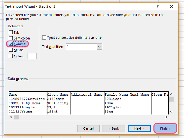 How to process a Google contacts .csv export in excel Covve