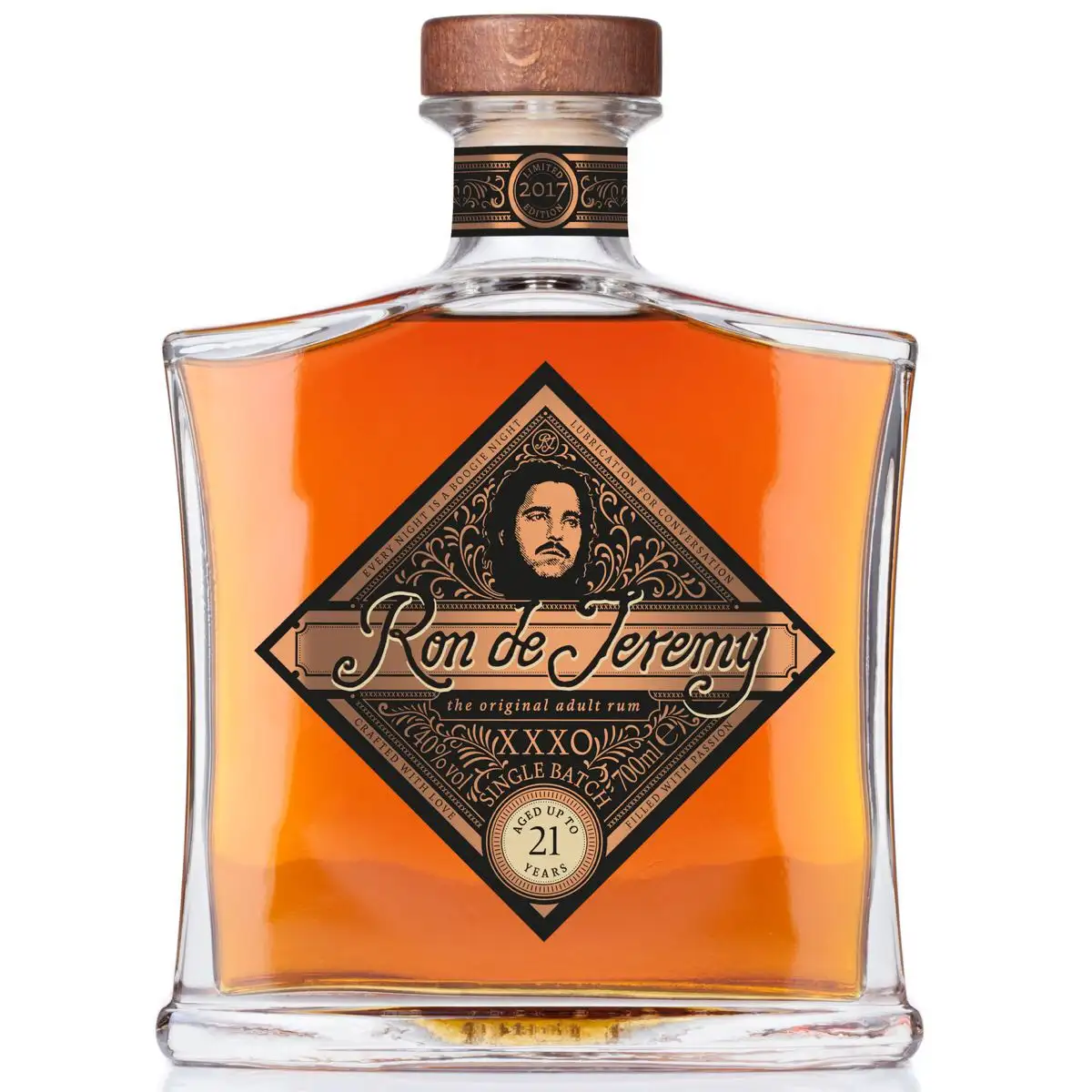 Image of the front of the bottle of the rum Ron de Jeremy XXXO Solera 21