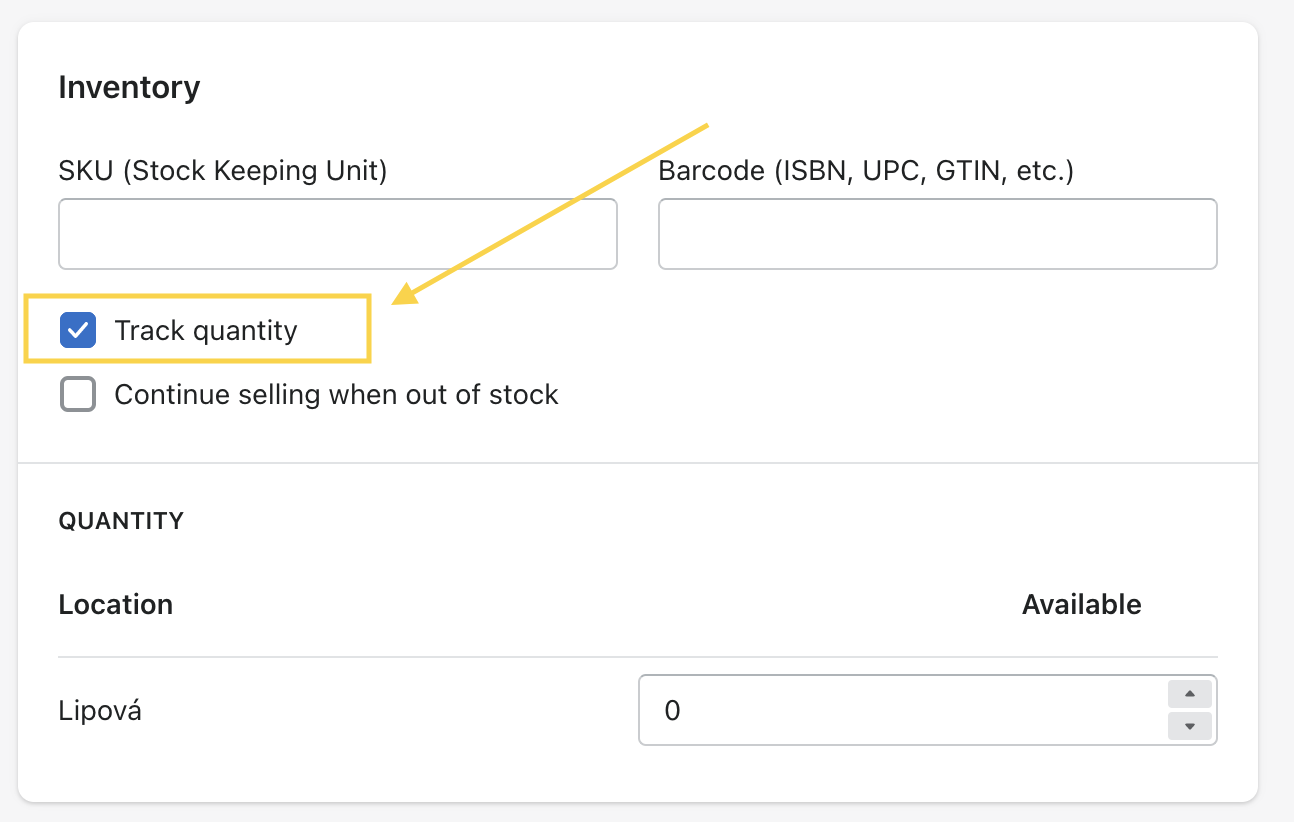 Enabling inventory tracking for products