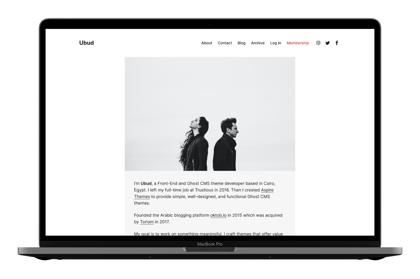Ubud Ghost CMS Theme Homepage Image Center