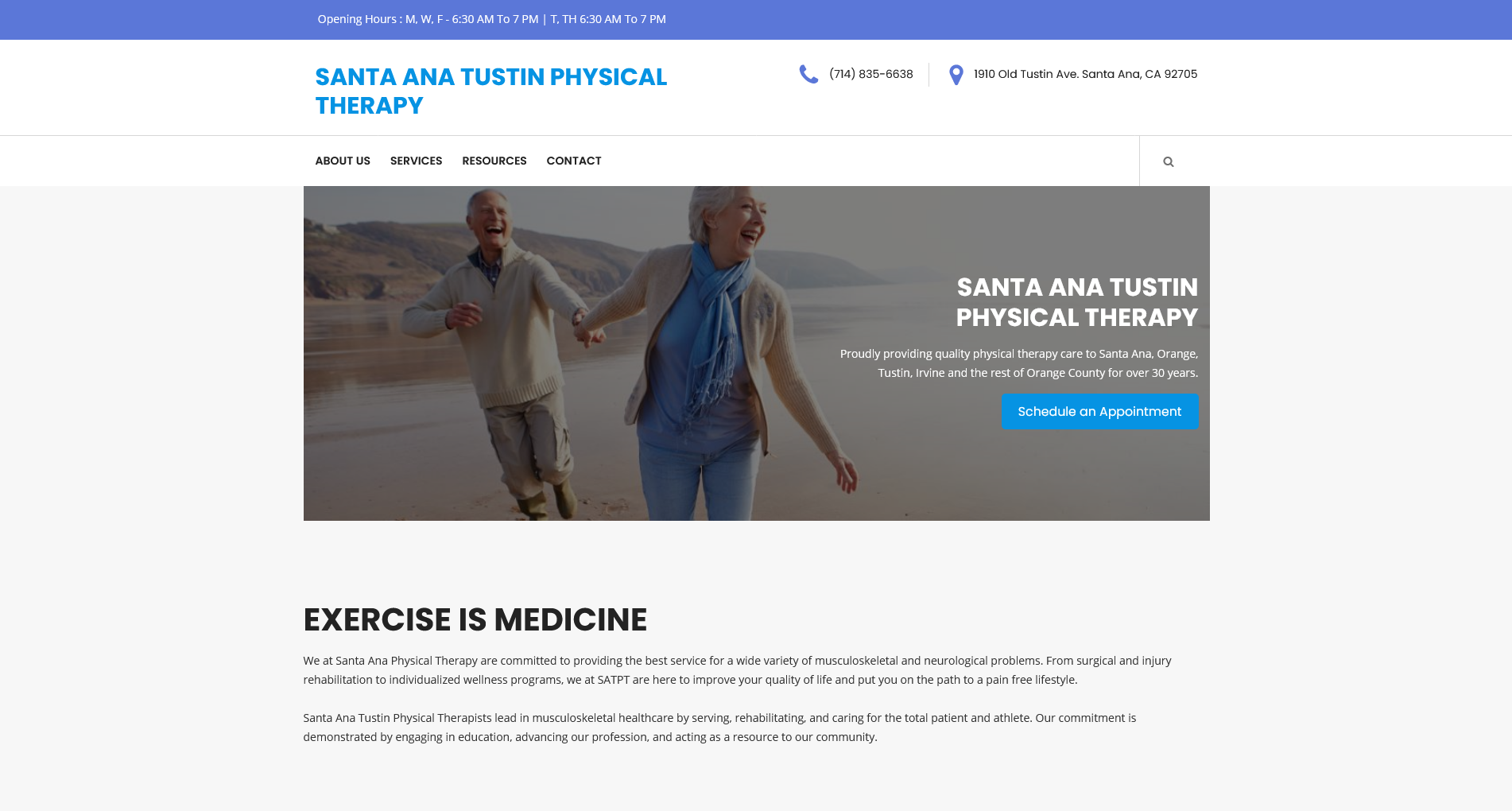 Redesigned Home page screenshot of santa ana tustin physical therapy