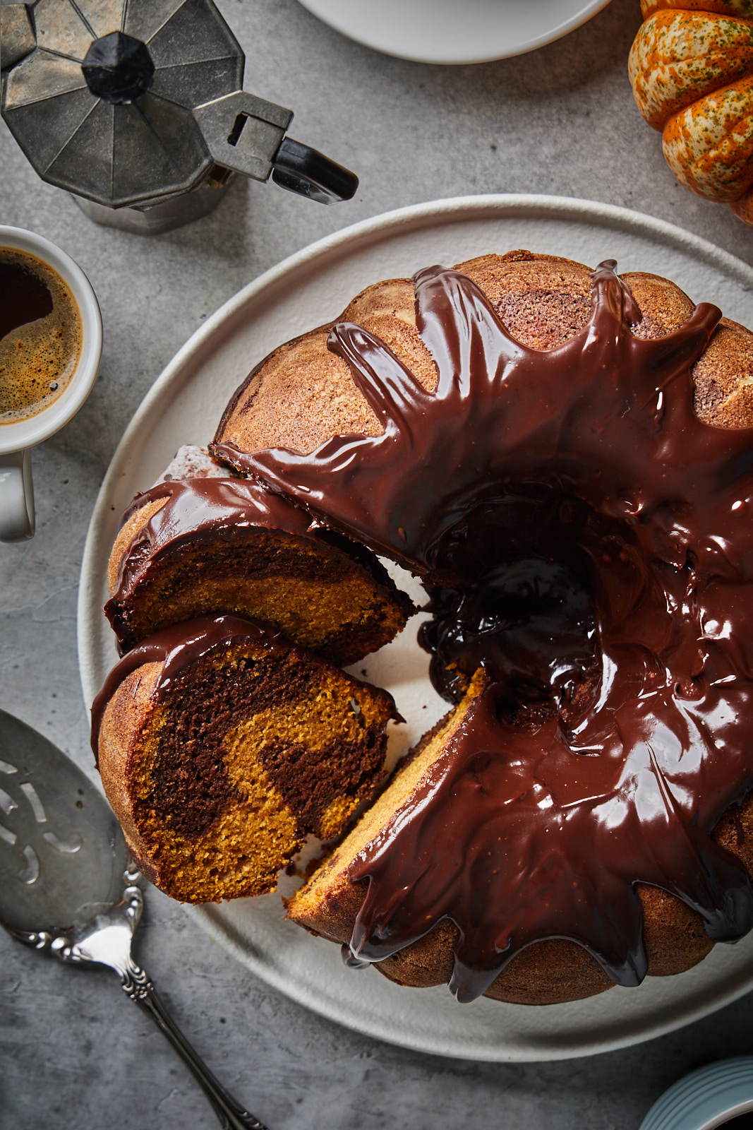 Pumpkin Espresso Bundt Cake With A Chocolate Espresso Rum Glaze