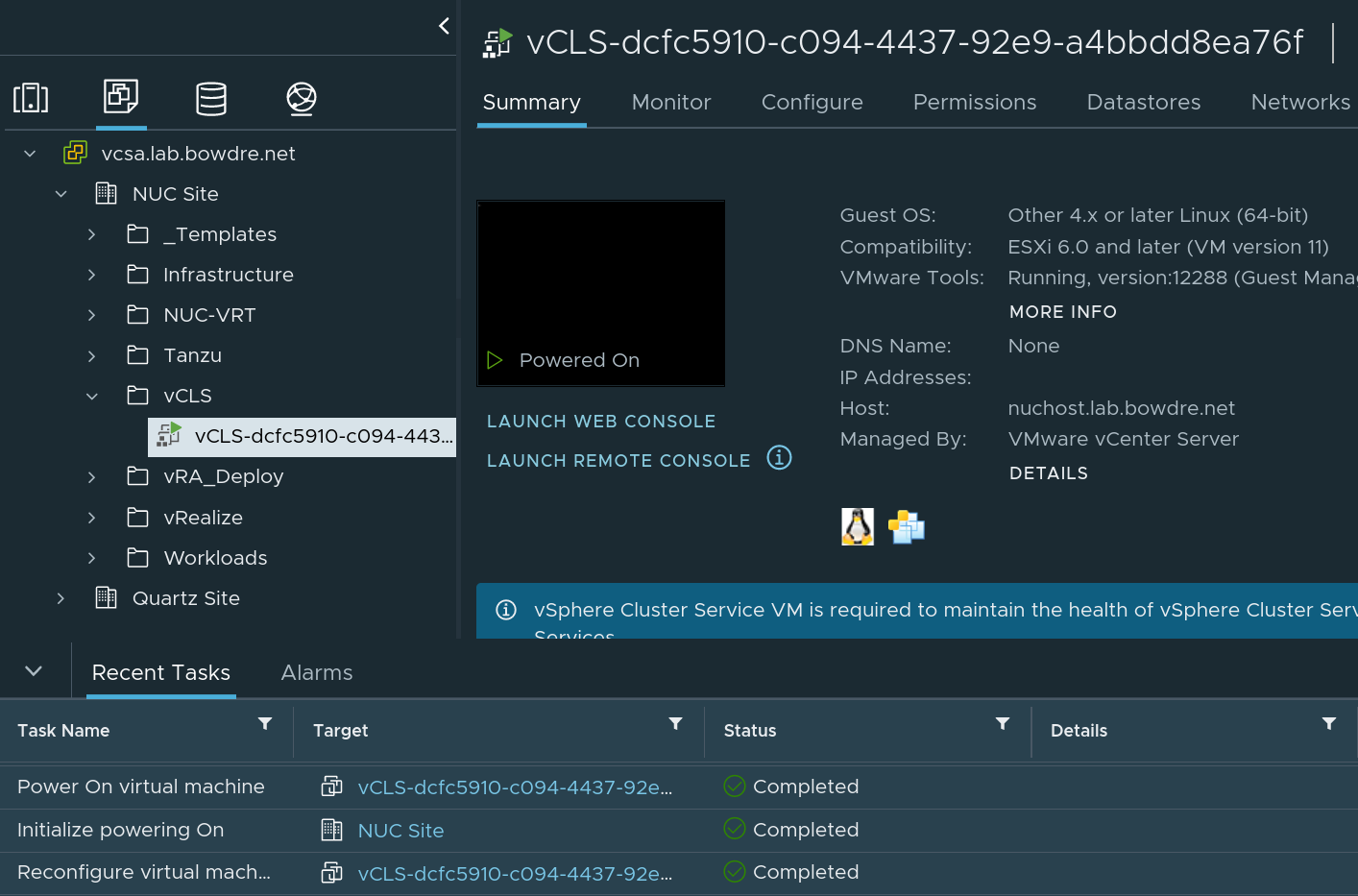 Recreated vCLS VM
