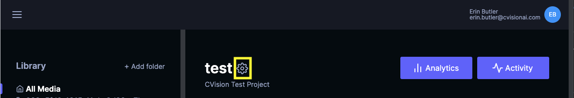 Screenshot of cog icon next to project name