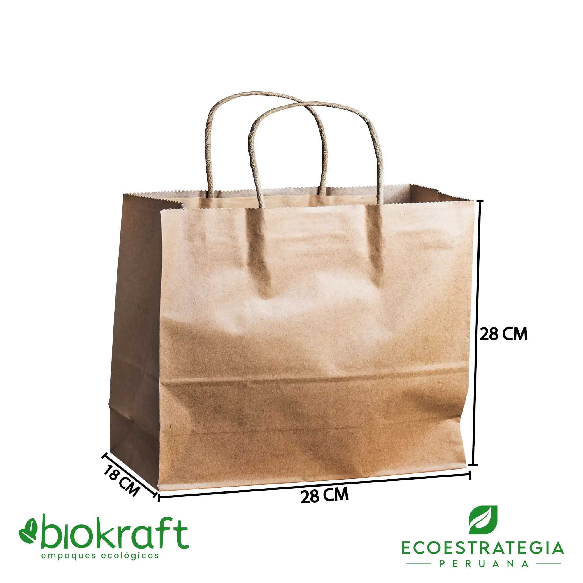 Esta bolsa de papel Kraft tiene un grosor de 80 gr. Bolsa biodegradable de excelente gramaje y medida, ideal para comidas y productos ligeros. Cotiza ahora tus bolsas Kraft con asa número 18