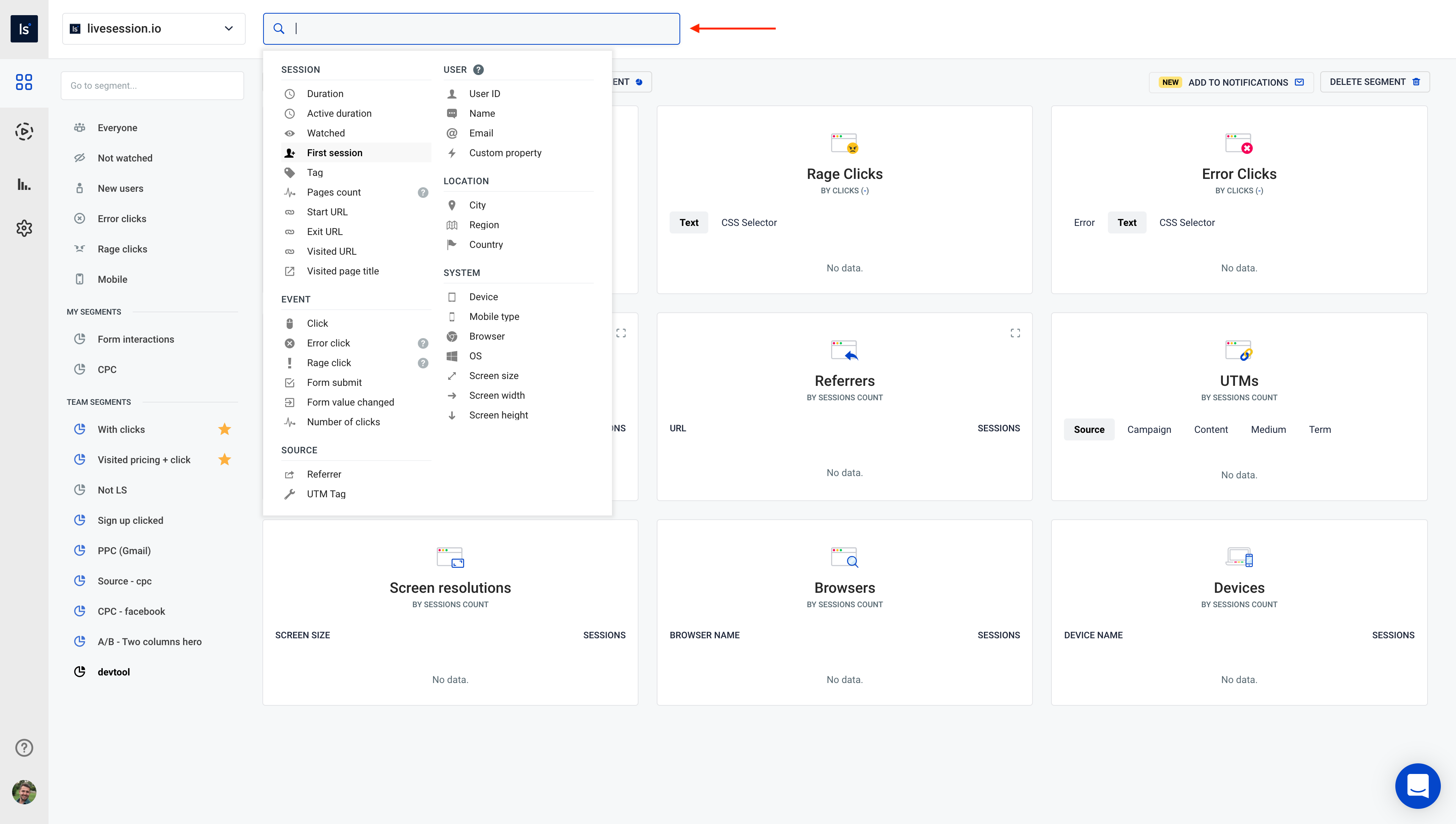 LiveSession Search LiveSession App - Search