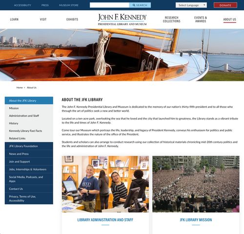 Screenshot of JFK website