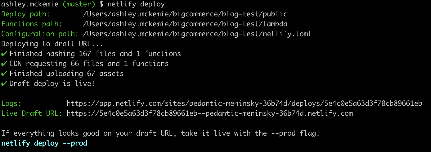 netlify cli deploy commands example in terminal