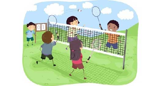 cartoon image of badminton court at home
